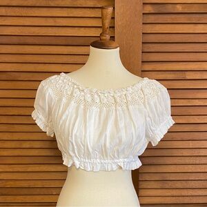 Adored Vintage Cream Cropped Blouse with Crochet Lace Detail